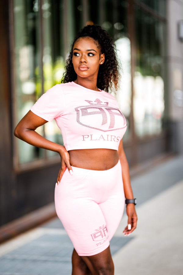 Limited Edition Pink Biker Short Crop Top Set